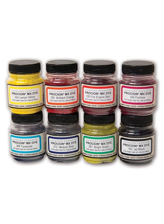 Jacquard Procion Mx Dye 8 Color Set Cold Water Dye 2/3 Oz Permanent And Washfast Fiber Reactive Dye  - Image 1