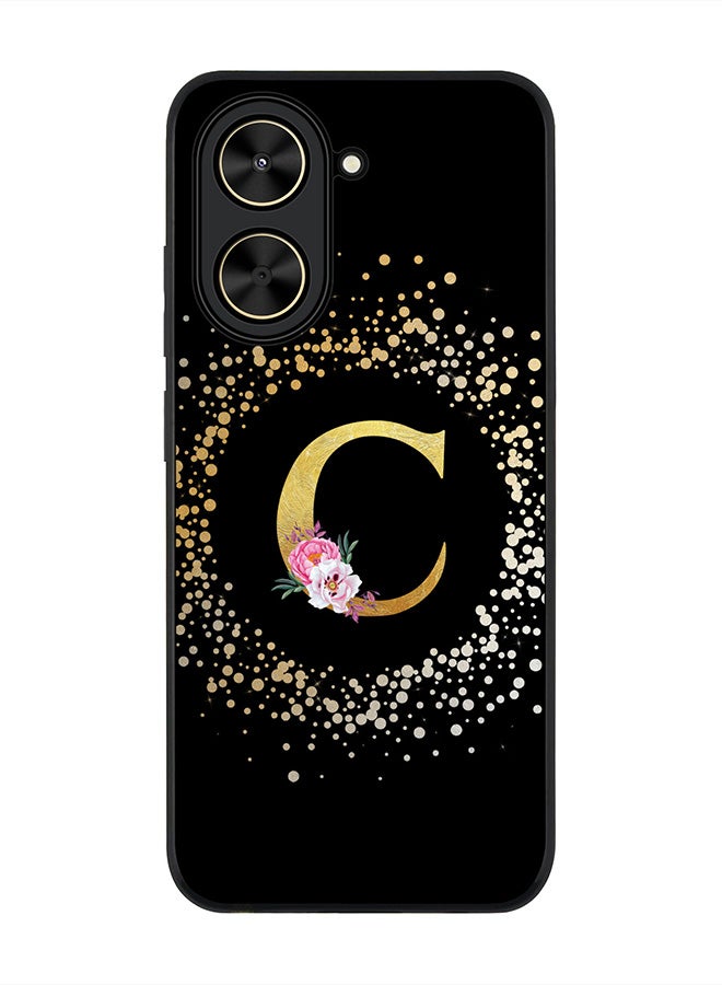 Stylizedd For Xiaomi Poco C71 / Redmi A5 4G Case,Slim fit Camera Protection, Shockproof Thin Phone cover  - Custom Monogram Floral - C ( Black )
