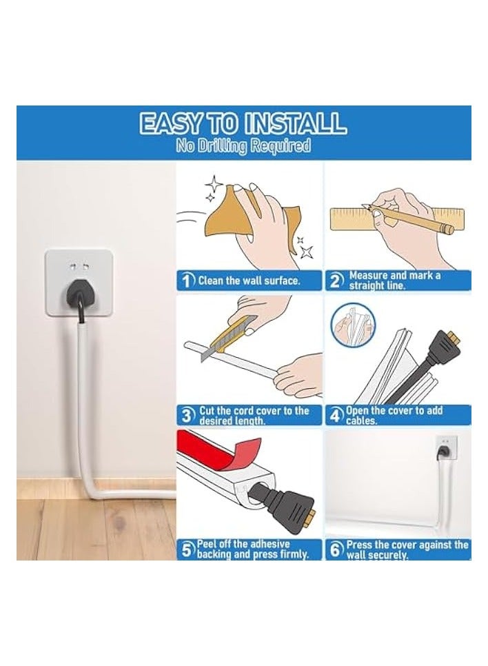 erorex Wall Cord Hider,3m Self-Adhesive Extension Cable Cover for Hide Conceal Cords Along Wall Home and Office Electric Cord Organizer (white, 3m) - Image 4