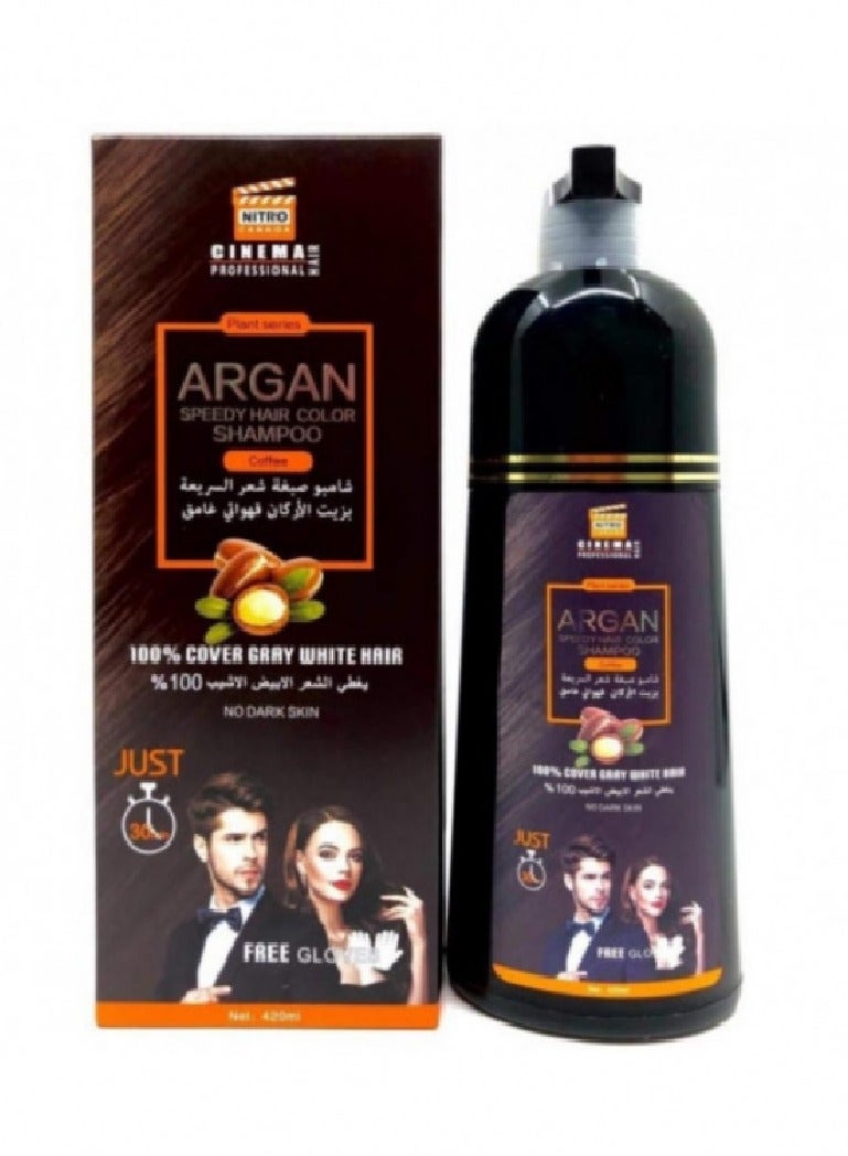 Argan Nitro Canada Cinema Professional Instant Hair Dye Shampoo with Argan Oil Dark Brown - 420 ml 