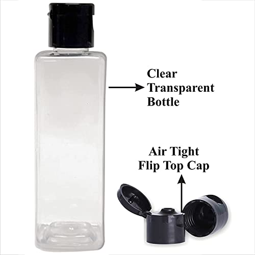 HARRODS Empty Square Clear Plastic Bottles 100ml (Pack of 16) - Refillable Travel Size Cosmetic Travelling Containers Small Leak Proof Squeeze Bottles with Black Flip Cap for Toiletries, Shampoo - Image 4