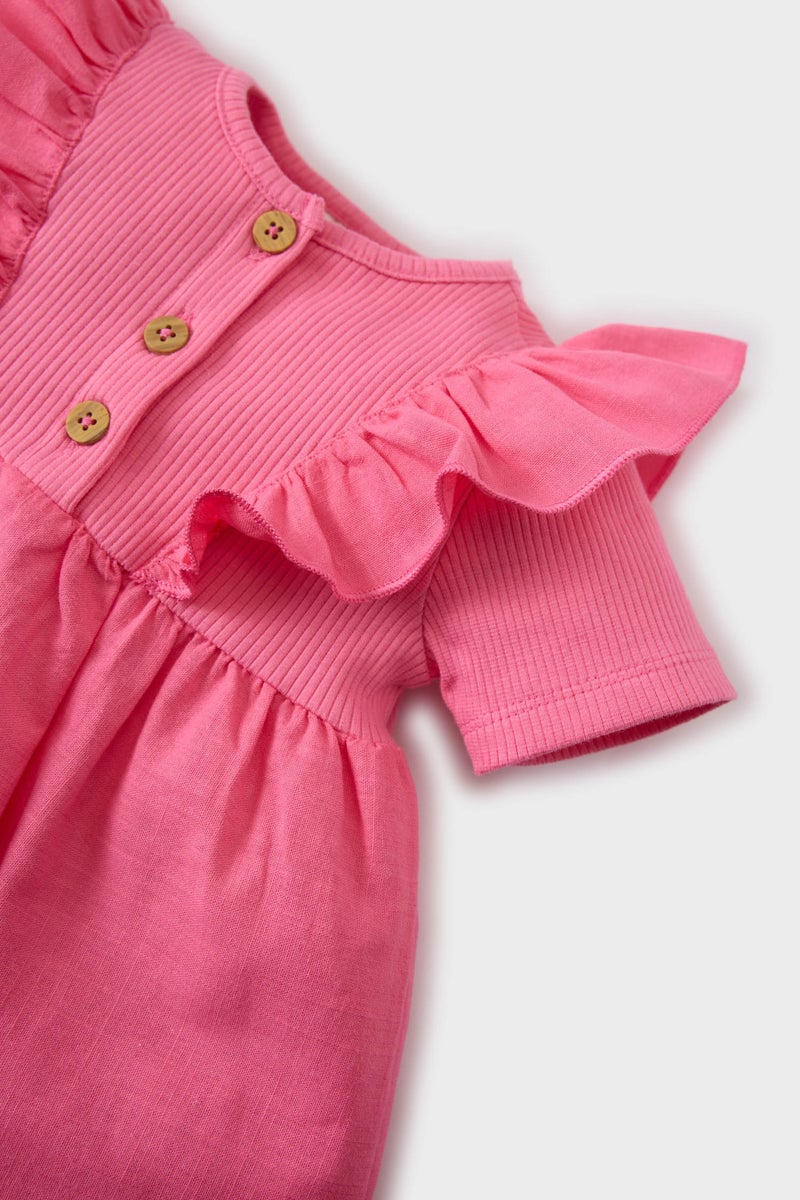 ديفاكتو فستان بناتي مضلع قصة عادية نص كم بياقة مستديرة - Image 4