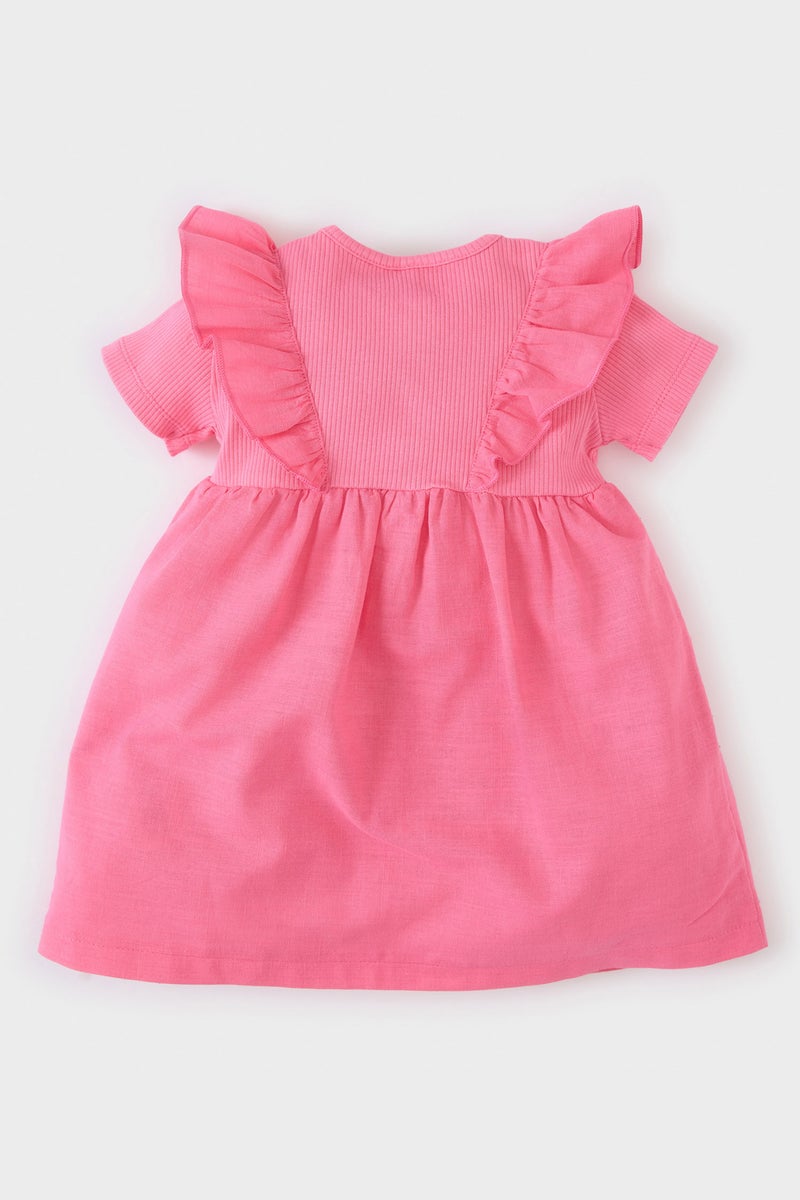 ديفاكتو فستان بناتي مضلع قصة عادية نص كم بياقة مستديرة - Image 3