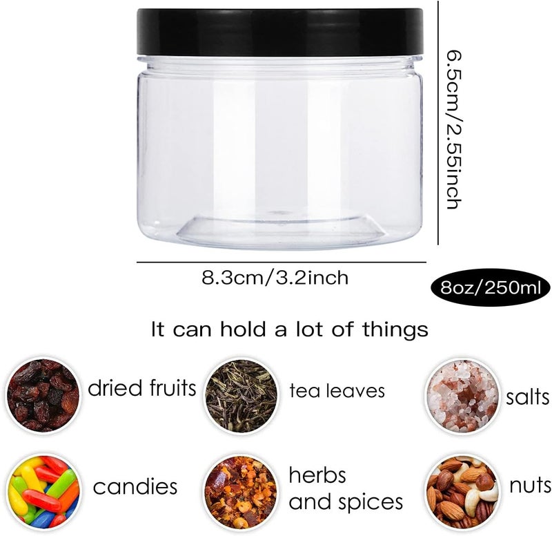 Lainrrew 12 Pcs 8oz Plastic Jars with Lids, Clear Plastic Slime Containers Plastic Round Storage Jars Container Wide Opening Storage Jars for Kitchen, Home, Crafts Storage - Image 2