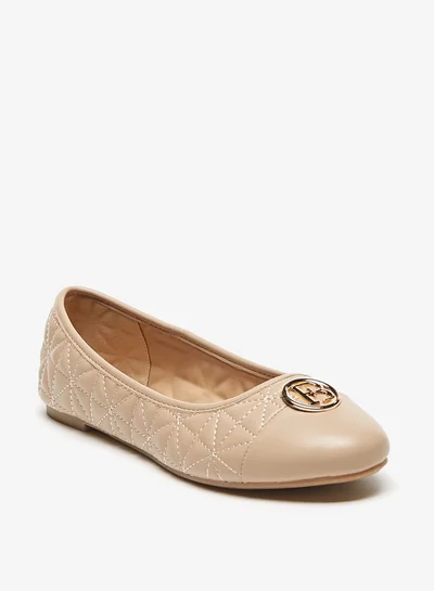 Flora Bella By Shoexpress Quilted Round Toe Ballerina Shoes with Metal Accent