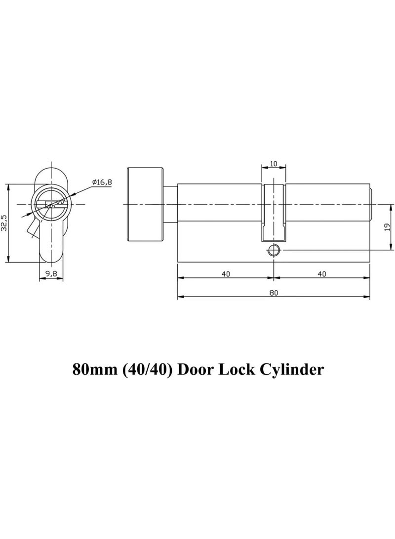 Rubik Door Lock Cylinder 80mm, Double-Sided with 5 Keys & Thumb Turn, Anti-Rust for Wooden and Aluminium Doors  - Image 2
