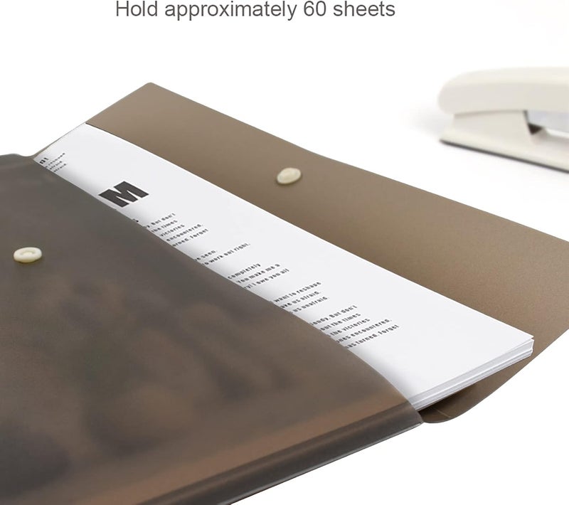 VANRA Poly File Folder Pockets File Jacket Plastic Envelope Flat Document Letter Organizer with Snap Button Closure A4 Letter Size (Pack of 5, Brown) - Image 5