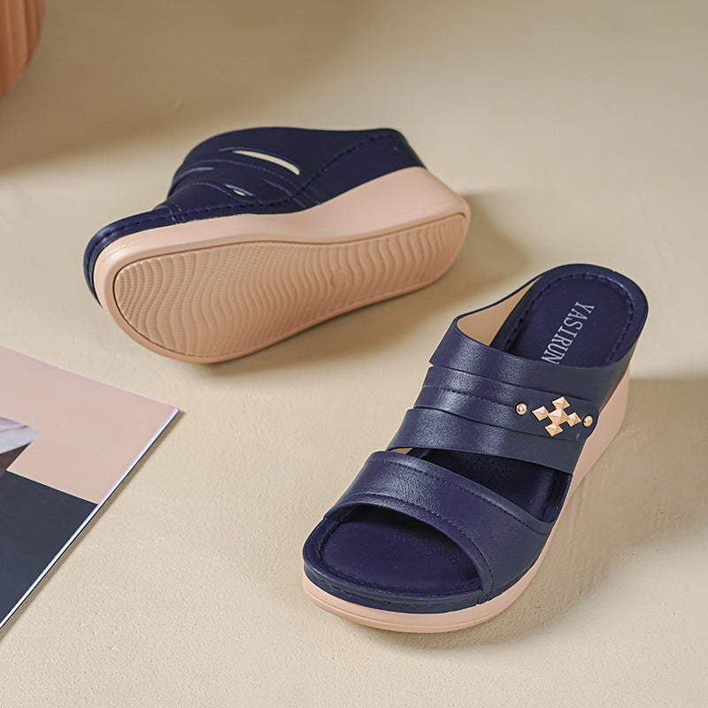 5055-7 نموذج جديد 2026 وأسلوب النساء Sandals خياطة أمي أحذية كبيرة الحجم Sandals Wedge Slippers - Image 1