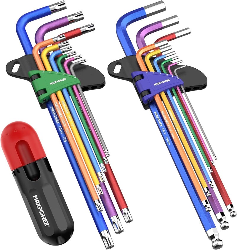 MAXPOWER Allen Wrenches Set, 18-piece Metric Ball End Hex Key Set & Torx Star Allen Keys, Long Arm Wrench with Extra T-Handle for Home Maintenance and DIY - Image 1