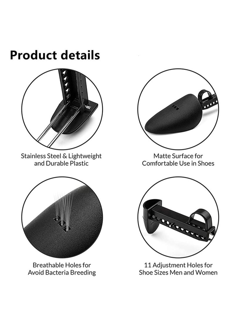 2 Pairs Adjustable Women's Shoe Trees – Spring-Loaded Plastic Shoe Stretcher & Shape Keeper, Fits US Size 6.5-11.5, Portable Heels, Flats & Sneakers Shaper, Black - Image 3