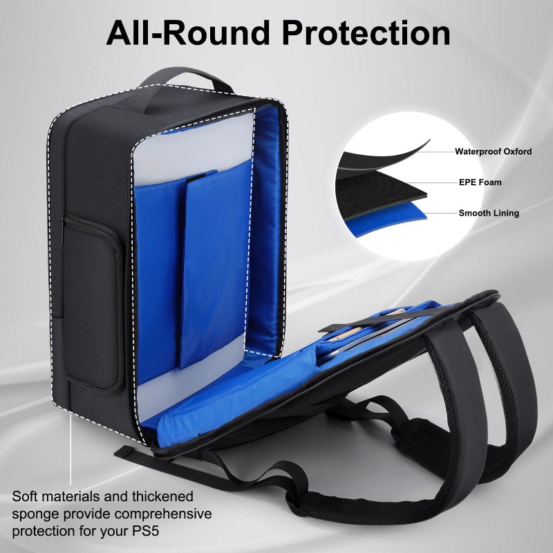 GDNasist Game Console Backpack for PS5, Protective Carrying Case Compatible with Playstation5 Console, Base, 15.6â€Laptop, Headset, PS5 Controller, Game Discs, and Gaming Accessories, Front opening - Image 2