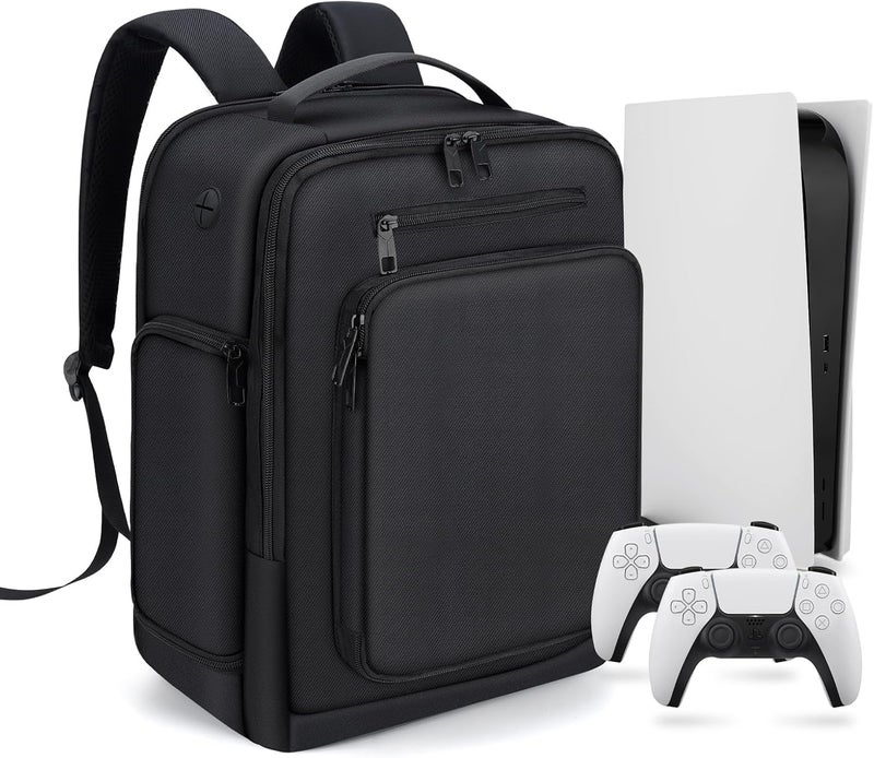 GDNasist Game Console Backpack for PS5, Protective Carrying Case Compatible with Playstation5 Console, Base, 15.6â€Laptop, Headset, PS5 Controller, Game Discs, and Gaming Accessories, Front opening - Image 1