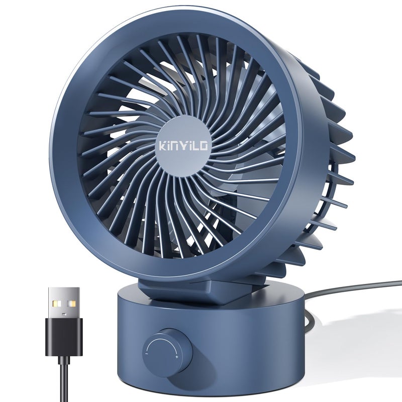 KinYiLO USB Desk Fan Small Quiet, Stepless Speed Flexible Adjust Mini Fans for Home Office Dorm Desktop, Portable Travel Fan Personal Cooling, Plug In USB Powered, Blue - Image 1