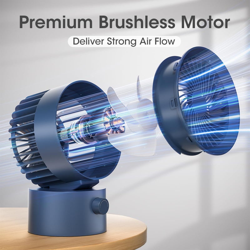 KinYiLO USB Desk Fan Small Quiet, Stepless Speed Flexible Adjust Mini Fans for Home Office Dorm Desktop, Portable Travel Fan Personal Cooling, Plug In USB Powered, Blue - Image 5