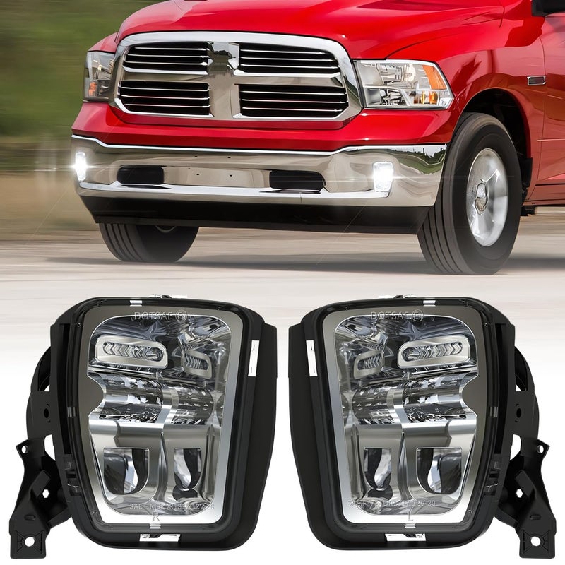 BICYACO Led Fog Light Clear Bumper Passing Lamps Compatible with Dodge Ram 1500 2013 2014 2015 2016 2017 2018 Pickup 2019 Dodge Ram 1500 Classic 1 Pair Chrome
