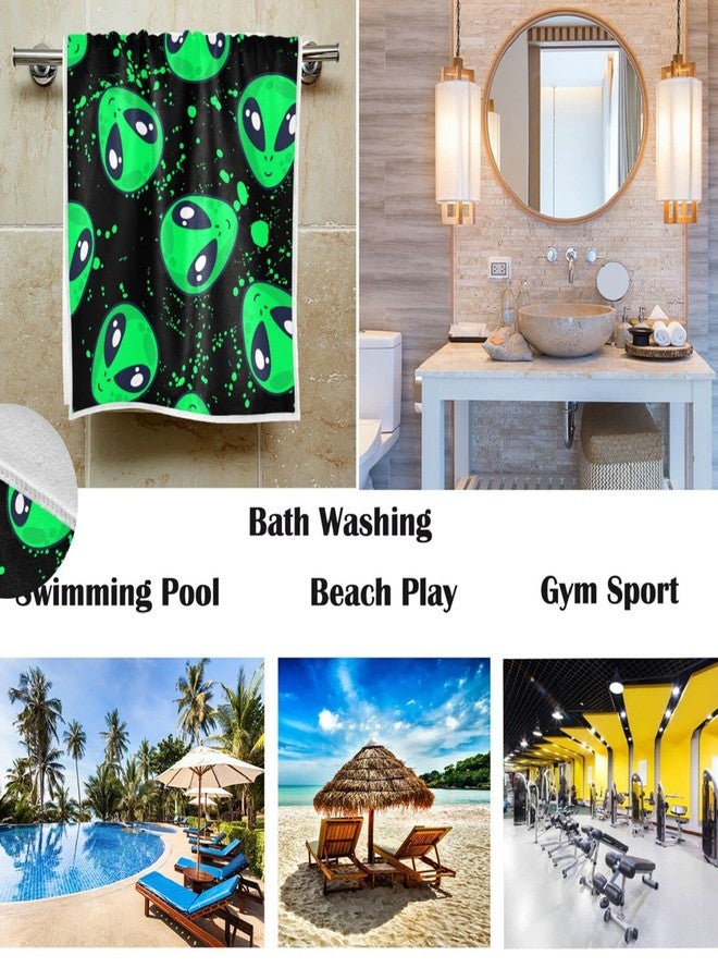 Pfrewn Alien Green Doodle Hand Bath Towels Soft Absorbent Bathroom Guest Towel Hanging Kitchen Dish Towel for Home Decor 16x30 in - Image 2