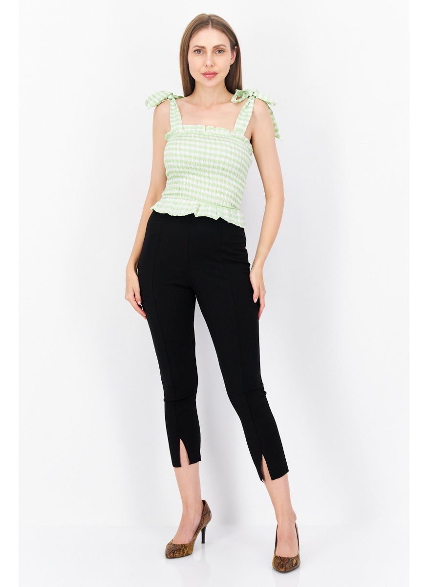 TOPSHOP Women Square Neck Sleeveless Gingham Crop Top, Green  - Image 4