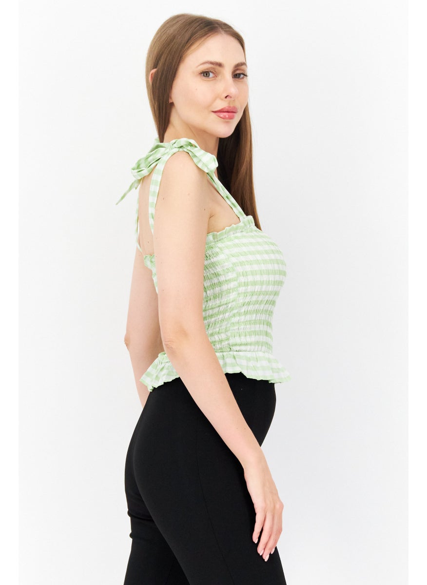 TOPSHOP Women Square Neck Sleeveless Gingham Crop Top, Green  - Image 2