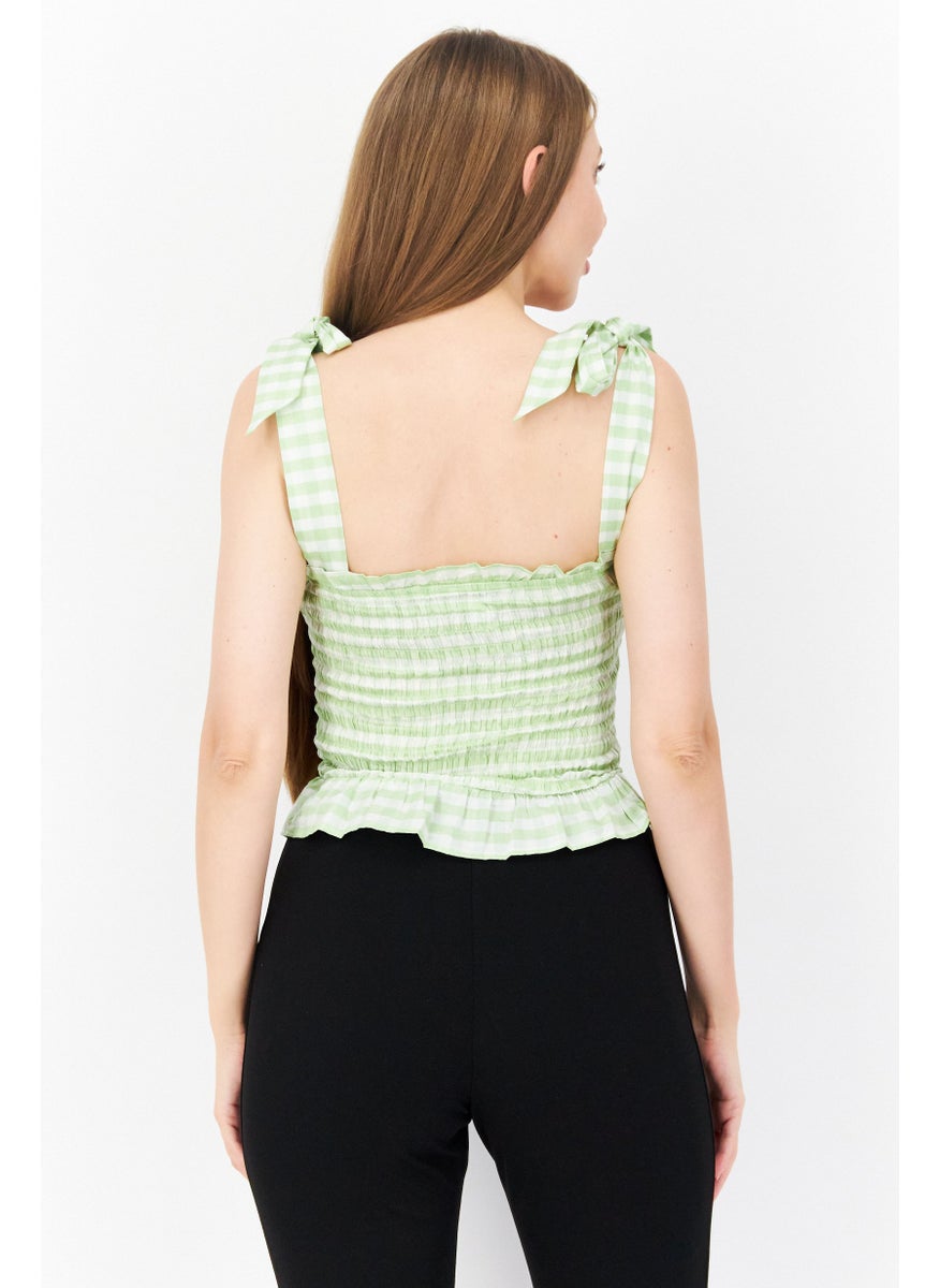TOPSHOP Women Square Neck Sleeveless Gingham Crop Top, Green  - Image 3