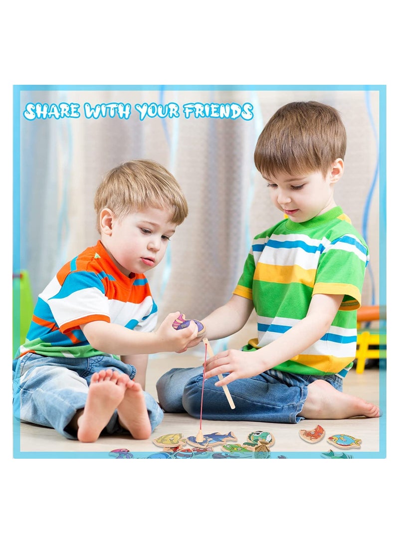 SYOSI Magnetic Fishing Game, 15 Pcs Wooden Fish Educational Toys, Assorted Magnet Fishing Game Ocean Animal Games Learning Games Magnetic Toy with Fish Rod, for Parent-child Game Kindergarten Fishing Toy - Image 3