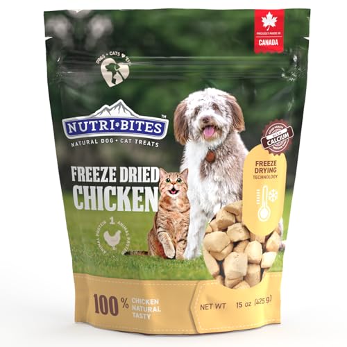 Nutri Bites Freeze Dried Chicken Dog & Cat Treats | Healthy Pet Training Treats or Food Topper | All Natural, 1 Single Animal Protein, High Protein | Premium Bulk Value Pack, 15 oz - Image 1