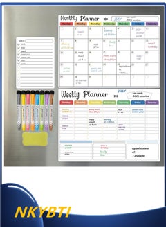 Magnetic Calendar Bundle:Dry Erase Calendar Whiteboard Set (3-Pack) for Refrigerator, Wall, and Fridge Organization with Monthly, Weekly, and Daily Notepads. Comes with 5 Markers and 1 Eraser