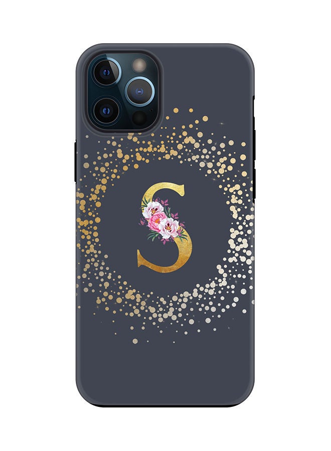 Stylizedd Monogram Tough Series for Apple iPhone 12 Pro Custom Initials Floral Pattern Tough Pro Dual Layer hybrid PC inner TPU protection Alphabet- S (Grey) - Image 1