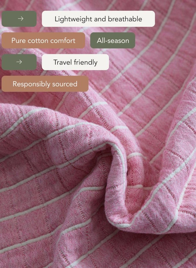 UnHide Summer Cotton Blanket -100% Cotton - Breathable and Lightweight - Cozy Throw Blanket for Outdoor Picnic, Beach, Park, and Backyard - Machine Washable - 60” x 80” - Pink - Image 4