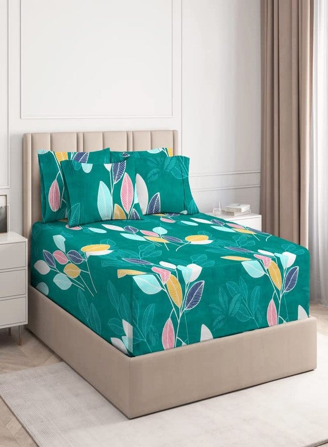 VAS COLLECTIONS Premium Cotton Elastic Fitted Bedsheets with 2 Pillow Covers | Double Bed with All Around Elastic 160 TC Supersoft | Size - 78x60+10 inches, Dark Greens - Image 1