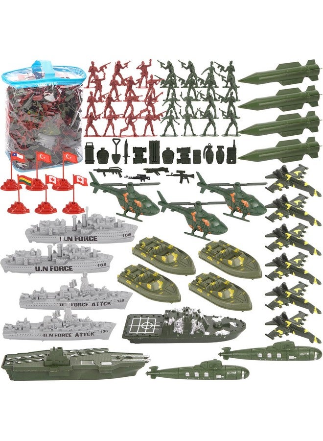 3 otters 3 قناديل 360 قطعة مجموعة رجال الجيش العسكرية، جنود لعبة رجال الجيش شخصيات عسكرية بلاستيكية حاملة طائرات سفن حربية غواصات وإكسسوارات أخرى للأطفال - Image 1