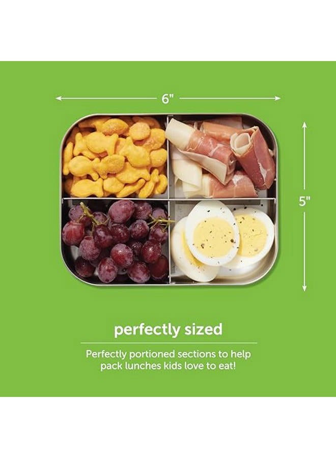 LunchBots Medium Trio II Snack Container - Divided Stainless Steel Food Container - Three Sections for Snacks On the Go - Eco-Friendly, Dishwasher Safe, BPA-Free - Stainless Lid - Blue Dots - Image 4