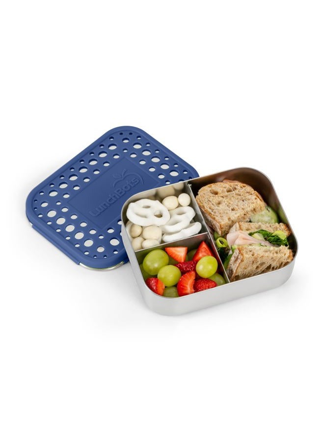 LunchBots Medium Trio II Snack Container - Divided Stainless Steel Food Container - Three Sections for Snacks On the Go - Eco-Friendly, Dishwasher Safe, BPA-Free - Stainless Lid - Blue Dots - Image 2