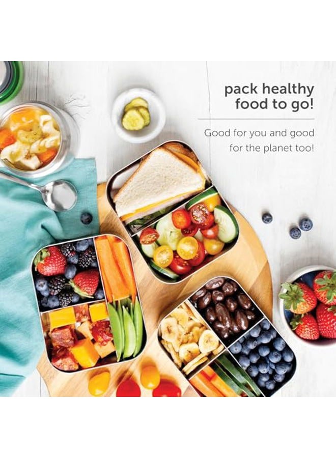 LunchBots Medium Trio II Snack Container - Divided Stainless Steel Food Container - Three Sections for Snacks On the Go - Eco-Friendly, Dishwasher Safe, BPA-Free - Stainless Lid - Blue Dots - Image 3