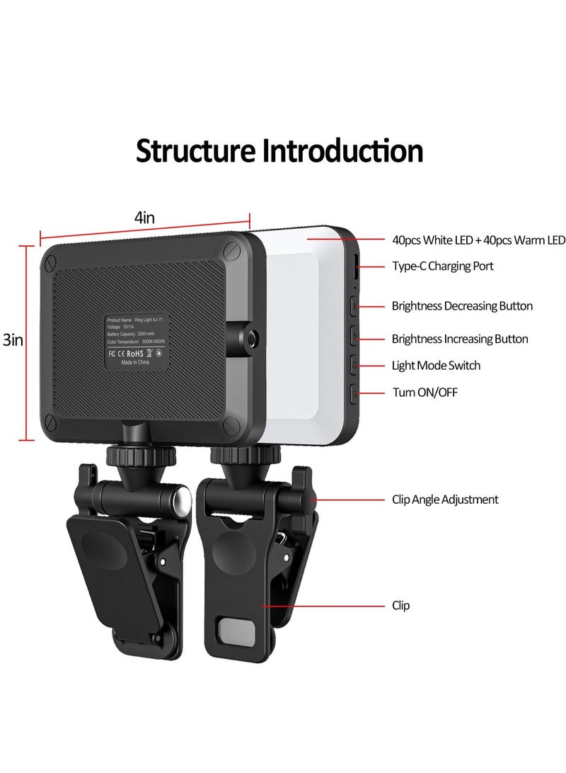معرض الأعياد مصباح فيديو سيلفي 80 مصباح LED عالي الطاقة قابل لإعادة الشحن مع مشبك أمامي وخلفي، 3 أوضاع إضاءة قابلة للتعديل للهواتف، iPhone، Android، iPad، الكمبيوتر المحمول، للمكياج، صور سيلفي، مدونة فيديو، مؤتمرات الفيديو - Image 2