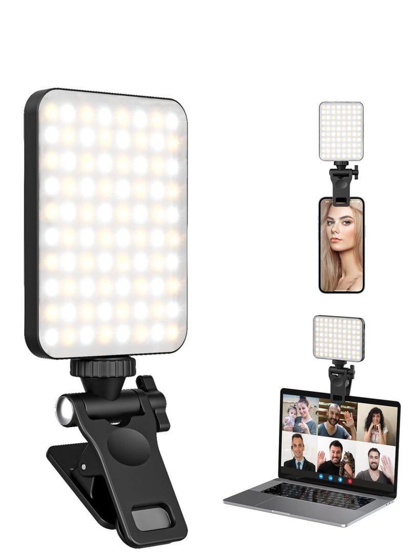 معرض الأعياد مصباح فيديو سيلفي 80 مصباح LED عالي الطاقة قابل لإعادة الشحن مع مشبك أمامي وخلفي، 3 أوضاع إضاءة قابلة للتعديل للهواتف، iPhone، Android، iPad، الكمبيوتر المحمول، للمكياج، صور سيلفي، مدونة فيديو، مؤتمرات الفيديو - Image 1