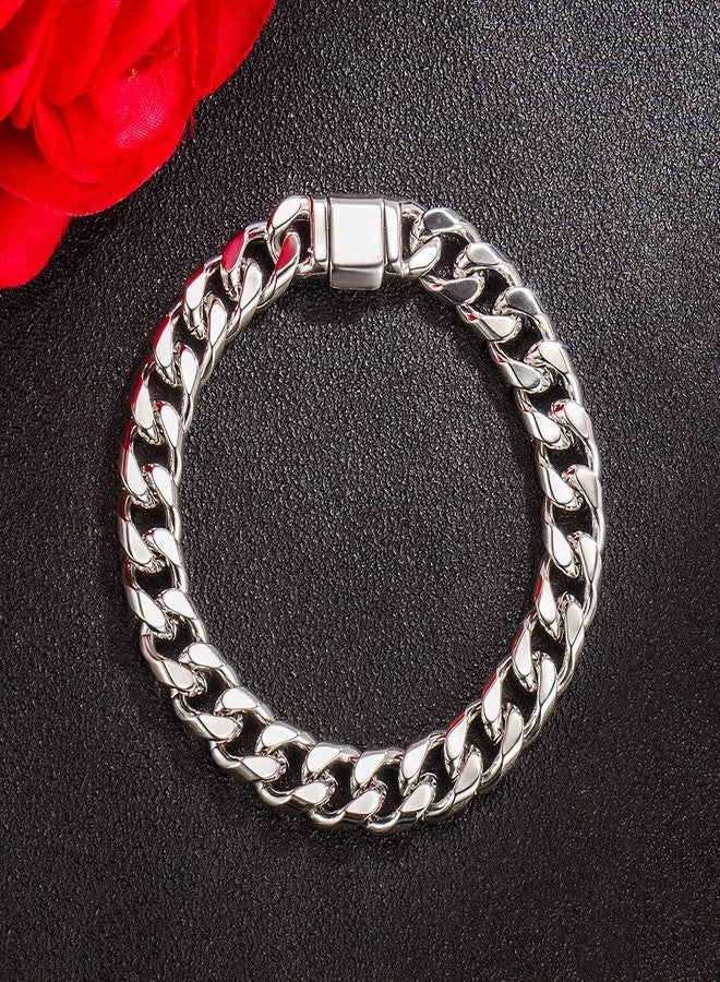 Dankadi Men 925 Sterling Silver Solid Miami Cuban Link Chain Bracelet -10MM - 12MM- Curb Cuban Bangle 7" 7.5" 8" 8.5" 9" 9.5"10" Thick Big Link Man Teen Boys Jewelry Gift, 8.5 inches, no gemstone - Image 5