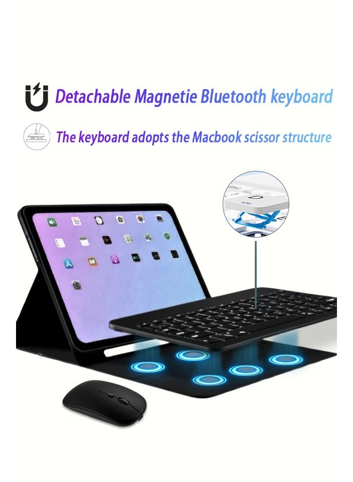 حافظة لوحة مفاتيح سحرية لجهاز iPad Air 11 بوصة (M2) وiPad Pro 11 بوصة (الجيل الأول/الثاني/الثالث/الرابع)، حافظة لوحة مفاتيح لجهاز iPad Air 10.9 بوصة الجيل الرابع/الخامس، غطاء لوحة مفاتيح لجهاز iPad مع مجموعة ماوس مغلفة بجلد مضاد للسقوط مع فتحة قلم مدمجة وغطاء قلاب وإيقاظ ذكي/مجموعة هدايا بقيمة 89 درهمًا إماراتيًا - هدايا مجانية واقي شاشة 2 في 1/واقي غبار الصحراء/قلم كتابة/متوافق مع الجلد - أسود - Image 2