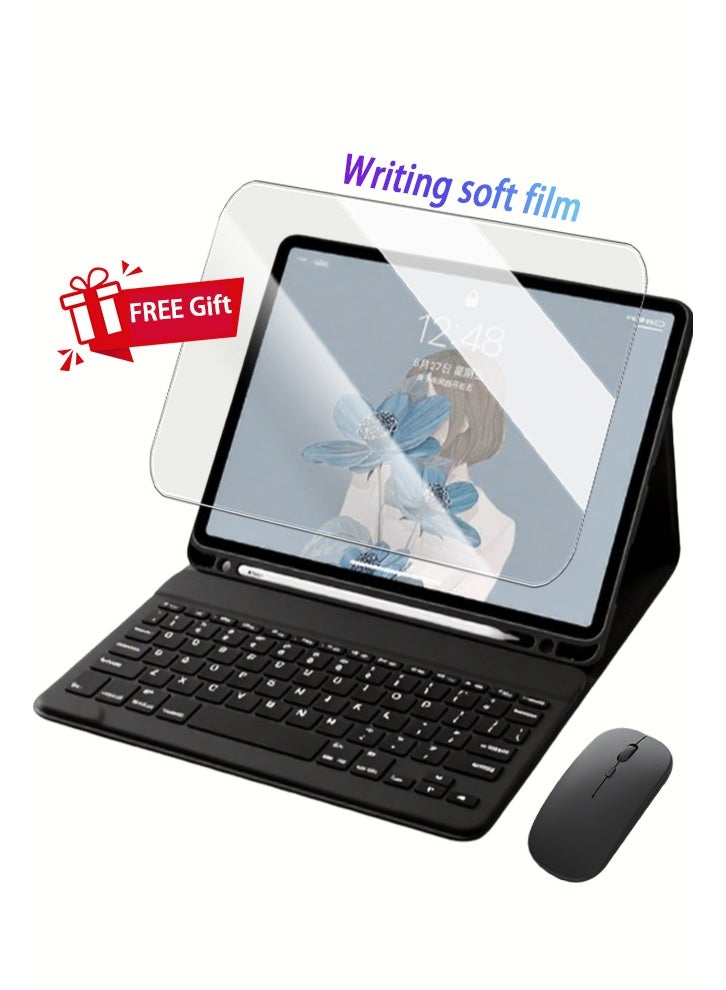 حافظة لوحة مفاتيح سحرية لجهاز iPad Air 11 بوصة (M2) وiPad Pro 11 بوصة (الجيل الأول/الثاني/الثالث/الرابع)، حافظة لوحة مفاتيح لجهاز iPad Air 10.9 بوصة الجيل الرابع/الخامس، غطاء لوحة مفاتيح لجهاز iPad مع مجموعة ماوس مغلفة بجلد مضاد للسقوط مع فتحة قلم مدمجة وغطاء قلاب وإيقاظ ذكي/مجموعة هدايا بقيمة 89 درهمًا إماراتيًا - هدايا مجانية واقي شاشة 2 في 1/واقي غبار الصحراء/قلم كتابة/متوافق مع الجلد - أسود - Image 3