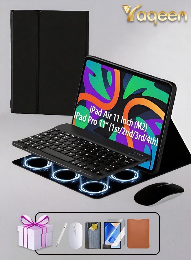 حافظة لوحة مفاتيح سحرية لجهاز iPad Air 11 بوصة (M2) وiPad Pro 11 بوصة (الجيل الأول/الثاني/الثالث/الرابع)، حافظة لوحة مفاتيح لجهاز iPad Air 10.9 بوصة الجيل الرابع/الخامس، غطاء لوحة مفاتيح لجهاز iPad مع مجموعة ماوس مغلفة بجلد مضاد للسقوط مع فتحة قلم مدمجة وغطاء قلاب وإيقاظ ذكي/مجموعة هدايا بقيمة 89 درهمًا إماراتيًا - هدايا مجانية واقي شاشة 2 في 1/واقي غبار الصحراء/قلم كتابة/متوافق مع الجلد - أسود - Image 1