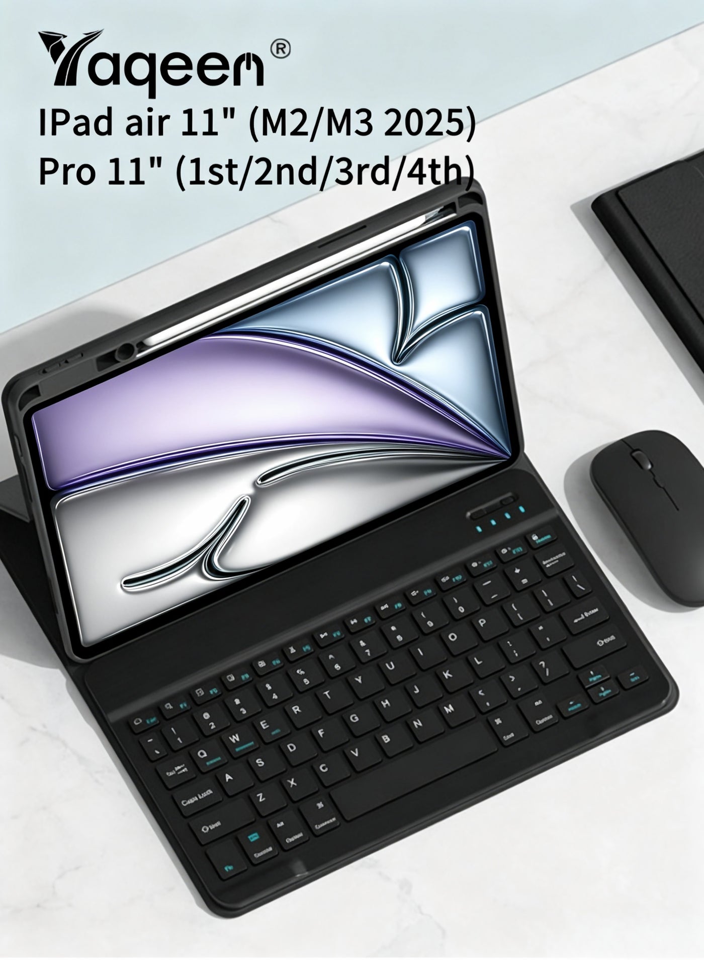 Magic Keyboard Case For iPad Air 11 Inch (M2) & iPad Pro 11 Inch (1st/2nd/3rd/4th Generation) , iPad Keyboard For Case 10.9 Inch iPad Air 4th/5th Gen, Keyboard For iPad Cover With Mouse Set Wrapped Anti-Fall Leather Built-In Pen Slot Flip-Top Smart Wake-Up/AED 89 Gift Set-Freebies 2-In-1 Screen Protector/Desert Dust Defender/Writing Pen/Leather Compatible - Black