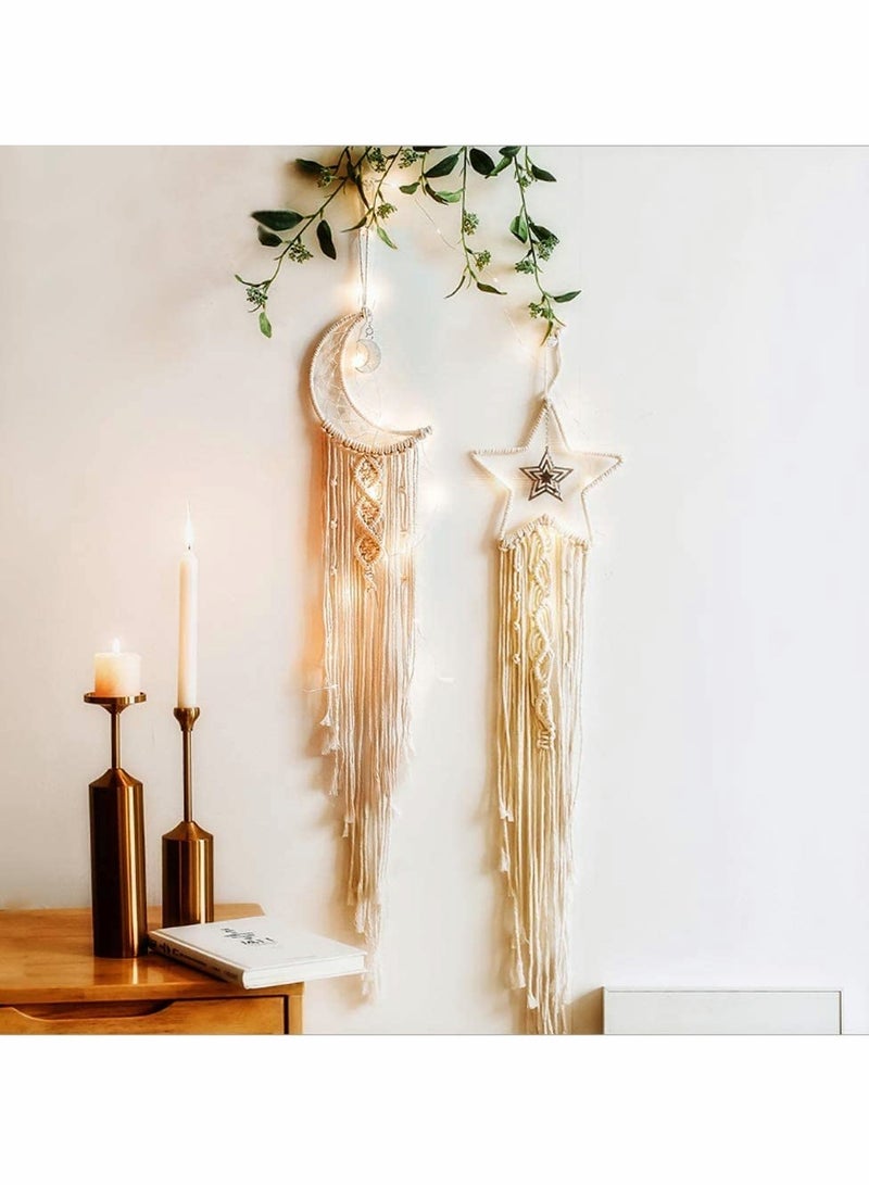 Wall Hanging Dream Catcher Decor Star Moon Woven Tapestry Bohemian Chic Art for Bedroom Girls Living Room Dorm Home Apartment Decoration 2 pcs - Image 1
