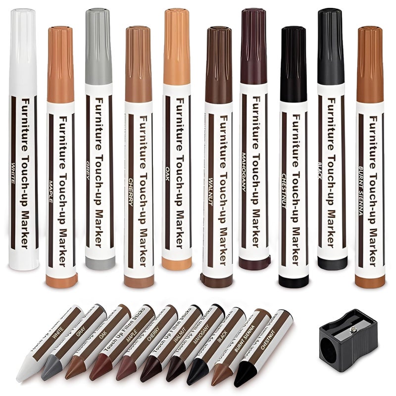 MARKQ Furniture Repair Kit Wood Markers | Includes Markers, Wax Sticks & Sharpener for Covering Scratches, Stains & Touch-Ups on Wood Floors, Cabinets, Tables, Desks & Other Wooden Surfaces - Image 1