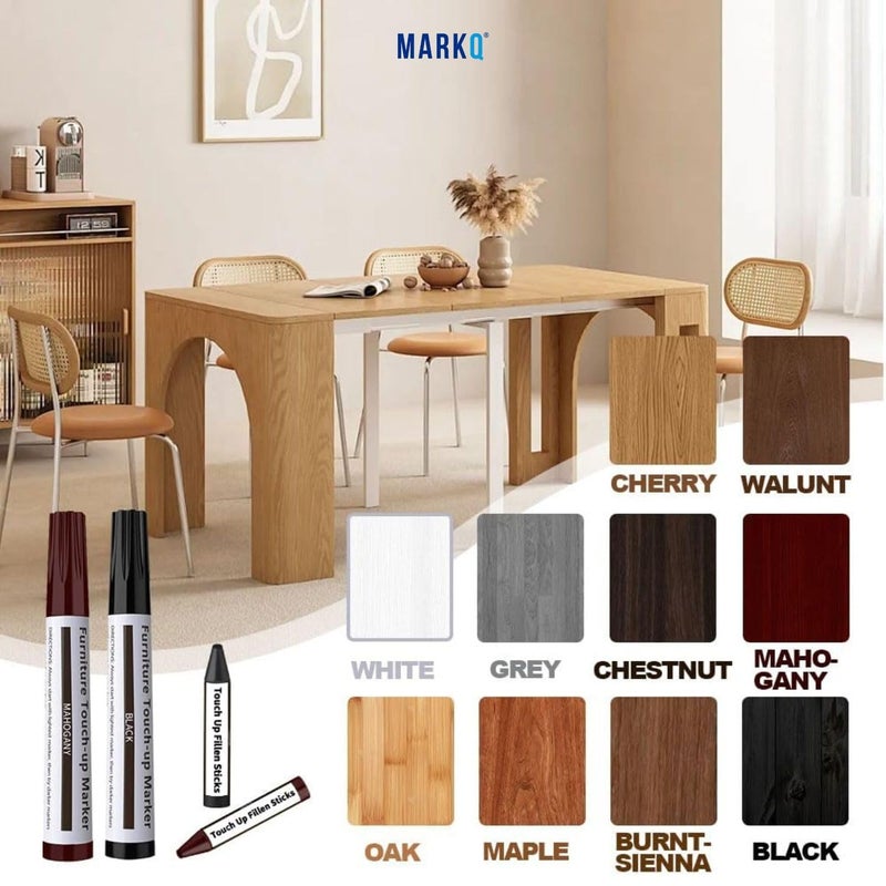 MARKQ Furniture Repair Kit Wood Markers | Includes Markers, Wax Sticks & Sharpener for Covering Scratches, Stains & Touch-Ups on Wood Floors, Cabinets, Tables, Desks & Other Wooden Surfaces - Image 2