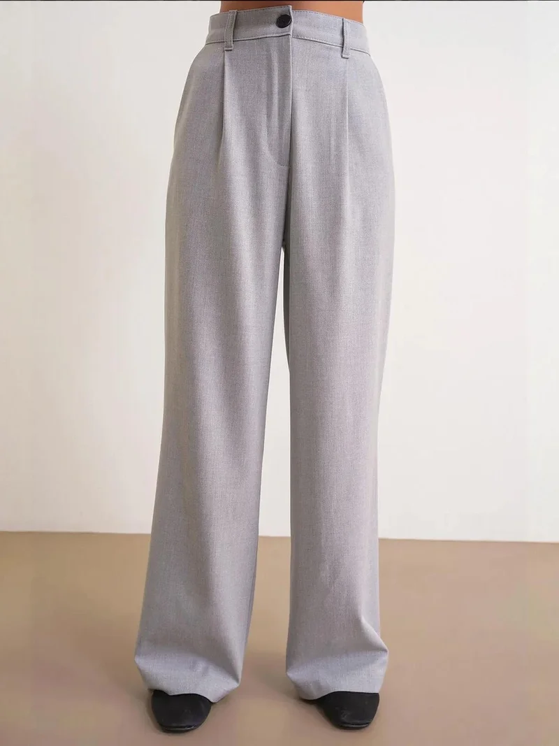 MixRay Grey Mixray High Waist Palazzo Pants with Pockets for Women | Best Price UAE