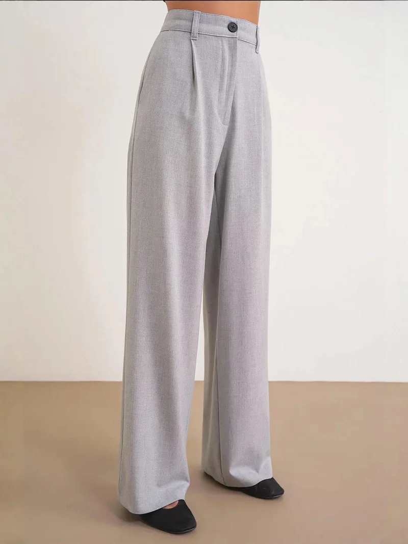 MixRay Grey Mixray High Waist Palazzo Pants with Pockets for Women | Best Price UAE