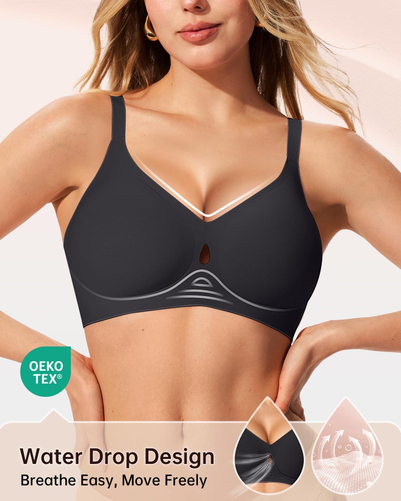 LetsJoli Black Bra Wireless Bras for Women No Underwire Seamless Support and All Day Comfort Tshirt Bras Early Fall Fashion(Black M) - Image 2