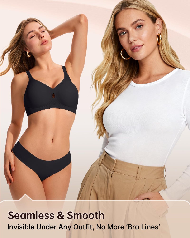 LetsJoli Black Bra Wireless Bras for Women No Underwire Seamless Support and All Day Comfort Tshirt Bras Early Fall Fashion(Black M) - Image 5
