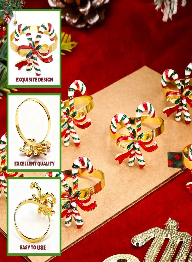DTOFOOT 6 Pieces Christmas Candy Cane Napkin Rings, Napkin Holders for Cloth Napkins Rhinestone Crystal Holiday Napkins for Xmas Dinners Parties Wedding Adornment Table Decorations - Image 3