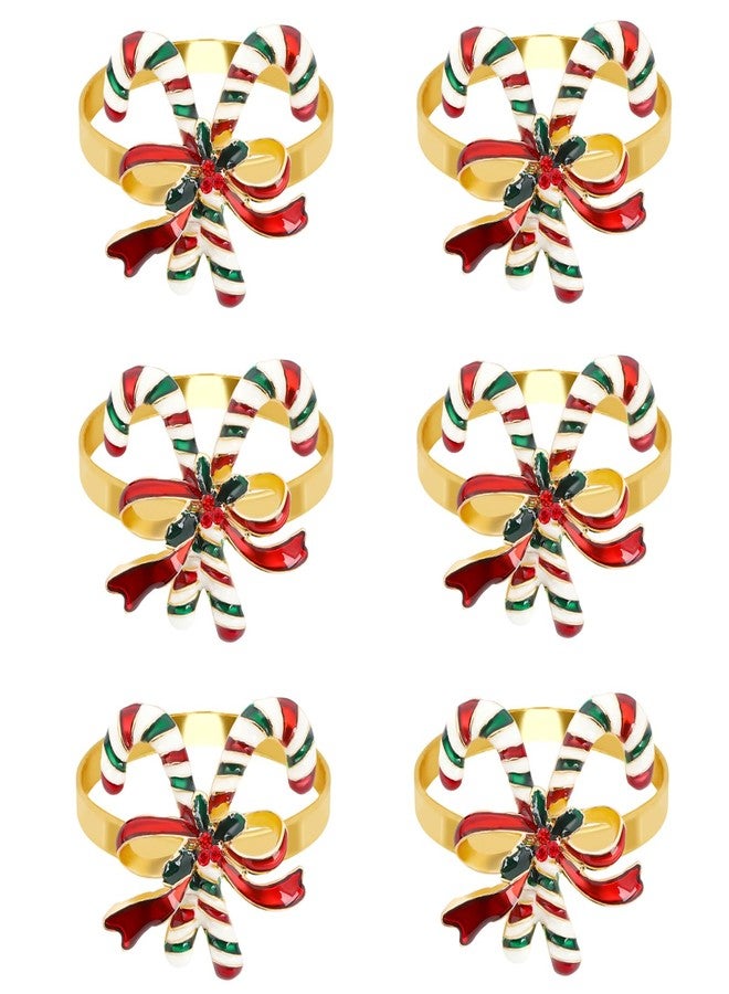 DTOFOOT 6 Pieces Christmas Candy Cane Napkin Rings, Napkin Holders for Cloth Napkins Rhinestone Crystal Holiday Napkins for Xmas Dinners Parties Wedding Adornment Table Decorations - Image 1