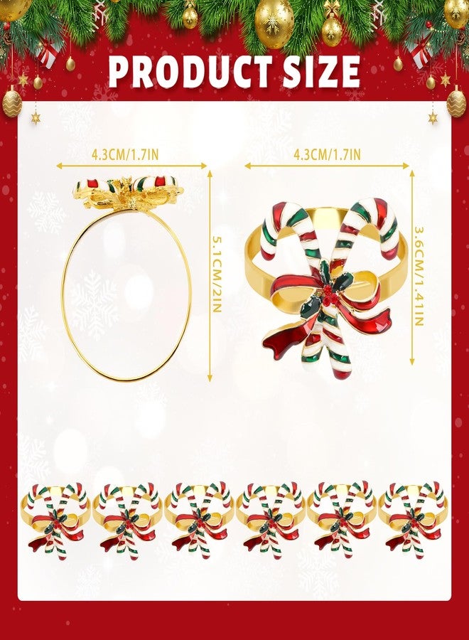 DTOFOOT 6 Pieces Christmas Candy Cane Napkin Rings, Napkin Holders for Cloth Napkins Rhinestone Crystal Holiday Napkins for Xmas Dinners Parties Wedding Adornment Table Decorations - Image 2